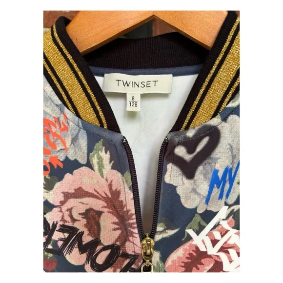 NWOT Anthro Twinset Milano For Sienna Miller Graffiti Bomber Jacket Size Girls 8